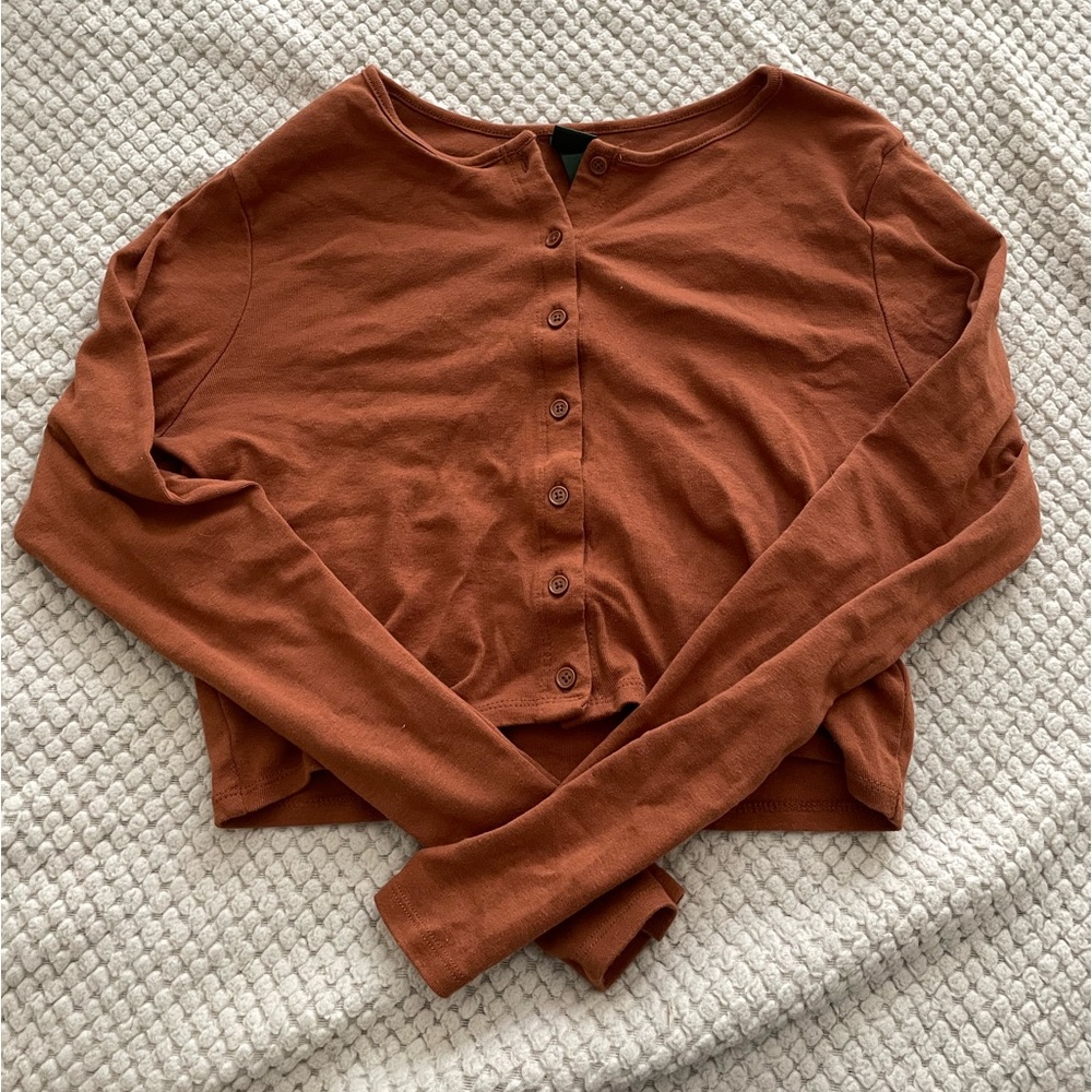 orange long sleeve button up